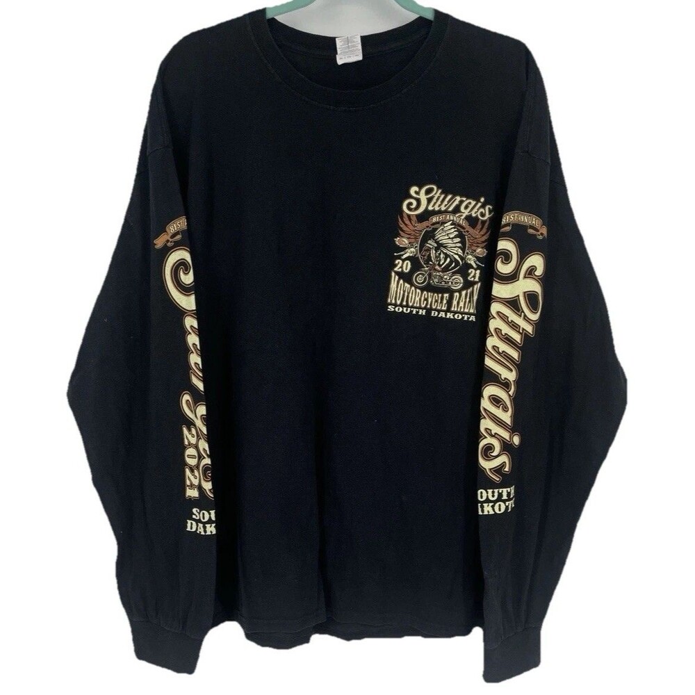 Sturgis Long Sleeve Black Wash AOP Motorcycle Biker Rally Native South Dakota 2X